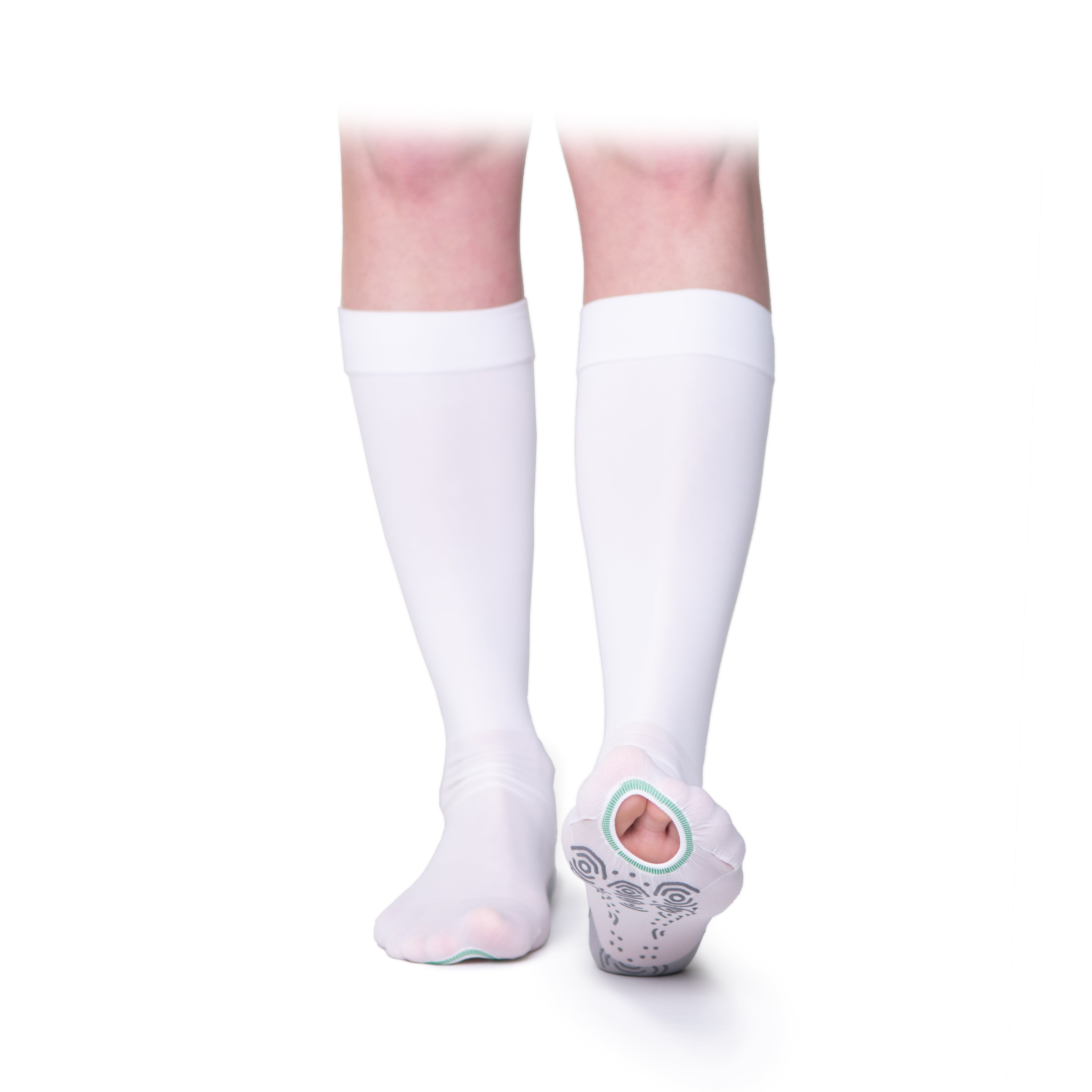 AES Open Toe grip medical socks - white below knee