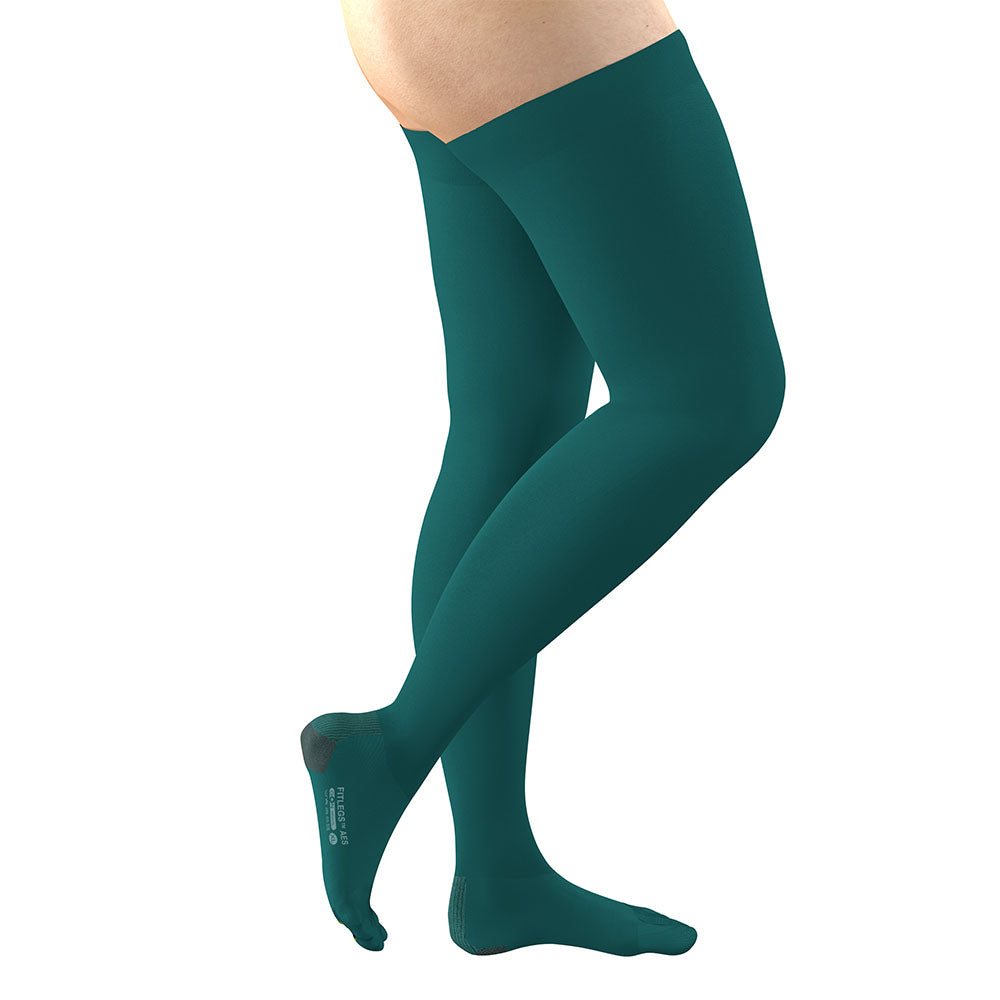 AES Open Toe medical compression stocking above knee in medical green