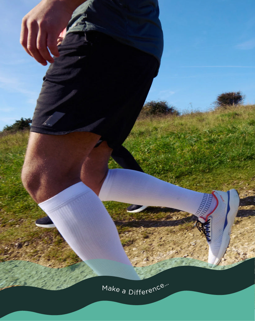 Fitlegs Sports Compression socks - knee high white runners compression socks. Fitlegs - Make a Difference