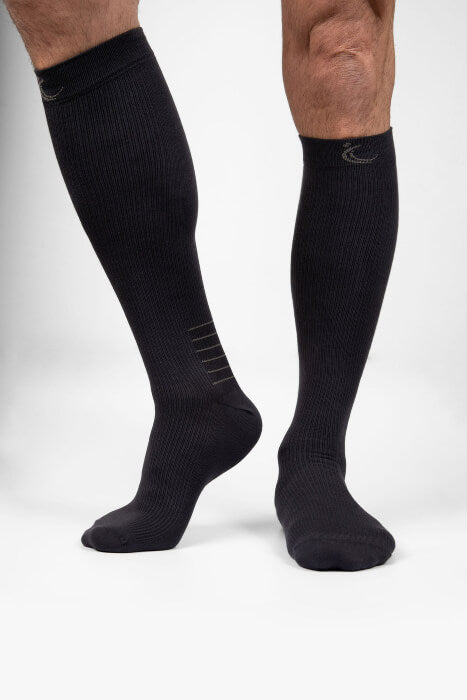 Fitlegs bamboo compression socks - below knee- black- product shot side of legs