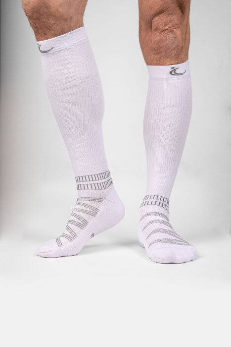 Fitlegs premium sports compression socks in white and grey