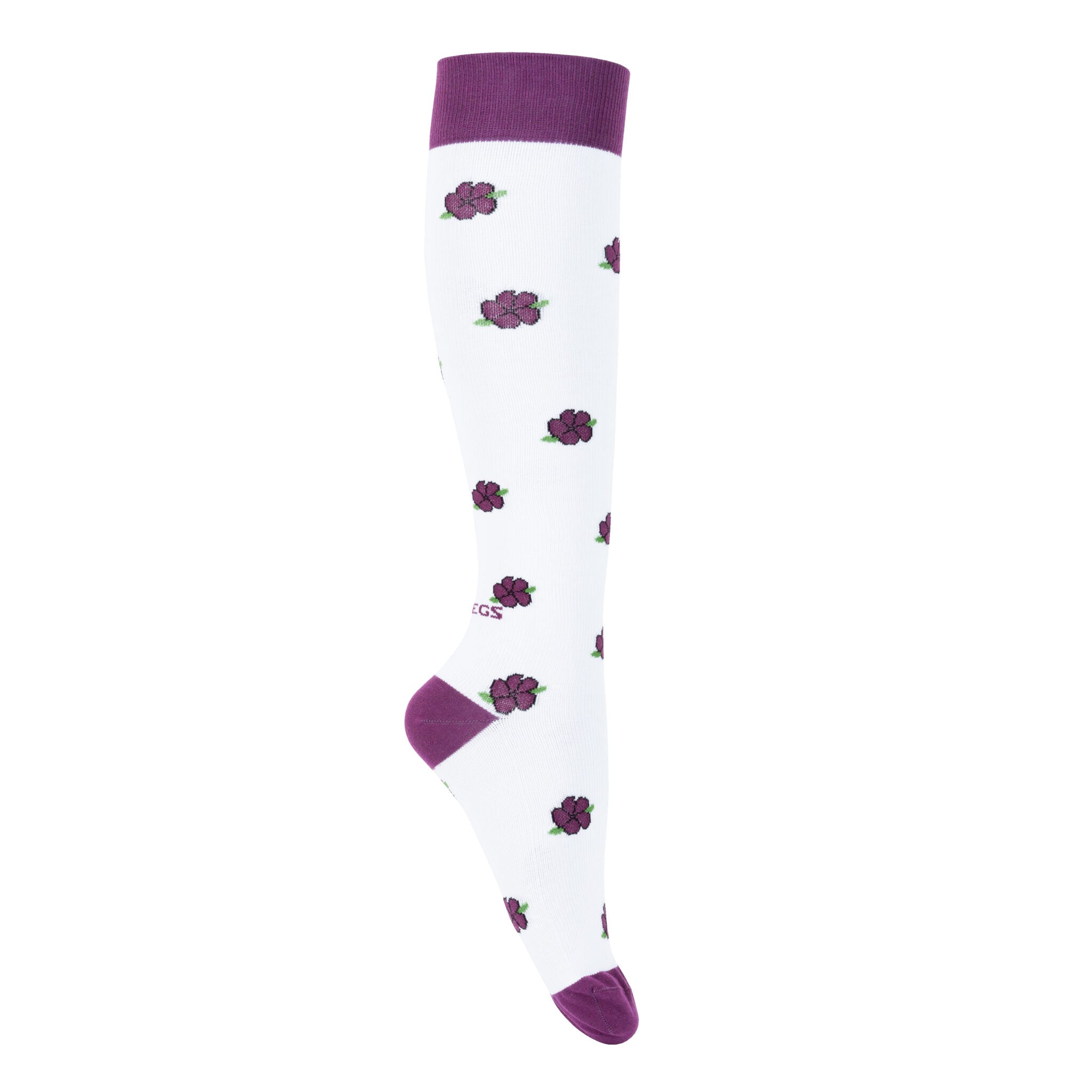 Fitlegs Life compression socks - posies pattern - white and purple knee high