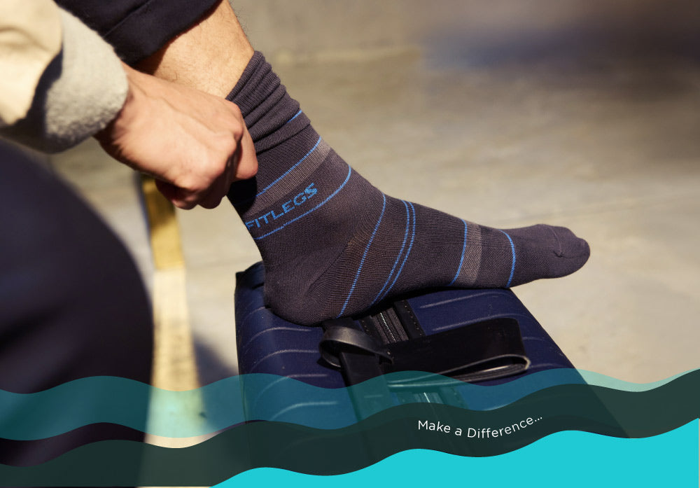 Travel compression socks - flight socks - blue black flight socks in airport